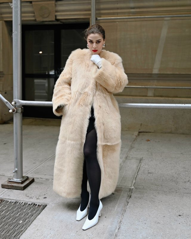 Loulou de Saison Siba Shearling Long Coat worn by Christina Grasso | Christina Grasso Outfit and Style