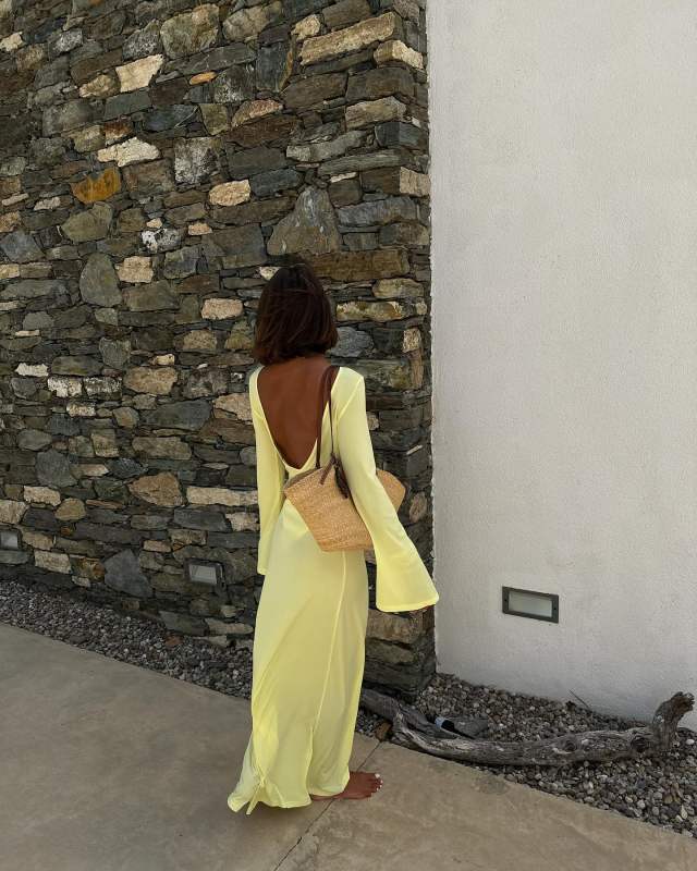 Musier Paris Beverly Dress and LOEWE Shell Small leather-trimmed basket bag worn by Lison Sebellin | lisonseb's closet