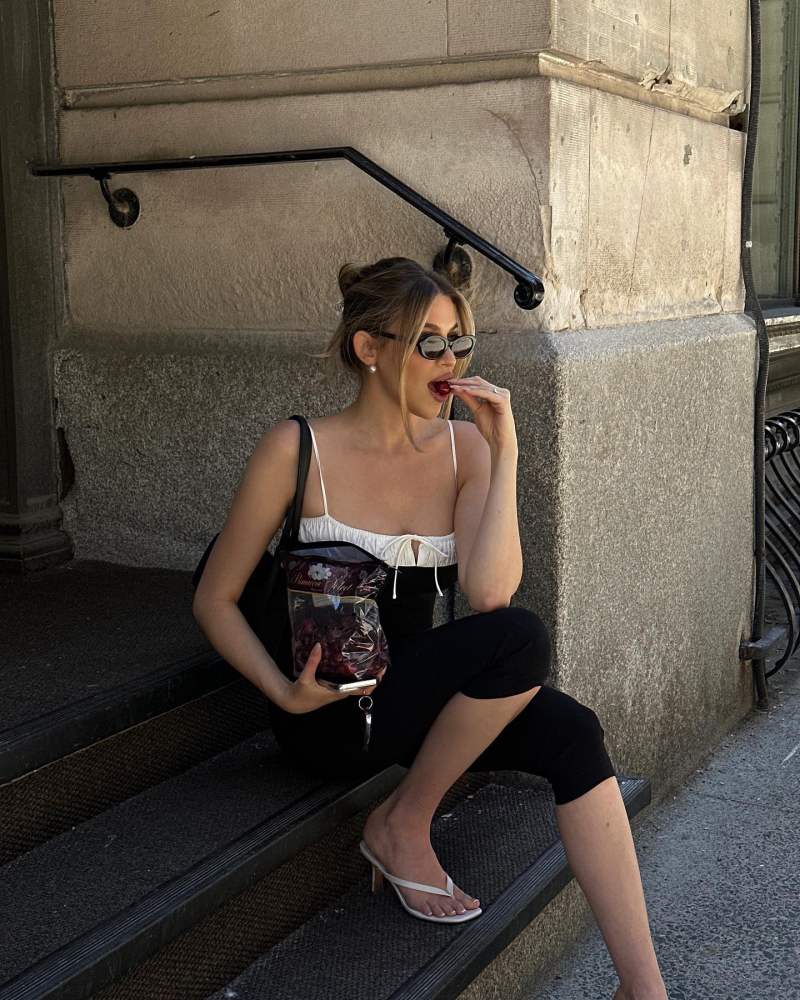Reformation Sadie Knit Top Black and White and Bailey Nelson Dionne sunglasses worn by Nitsan Raiter Fluxgold | nitsanraiter's closet