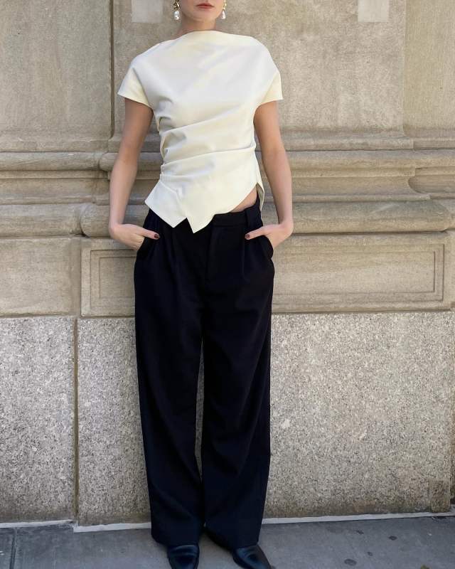 Rohe Draped Wool Lapel Top Ivory as seen on Christie Tyler @christietyler