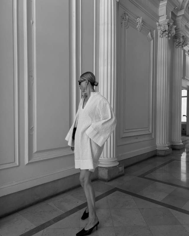 By Malene Birger Lomalia shirred midi dress worn by Maria Kaas | makaas's closet