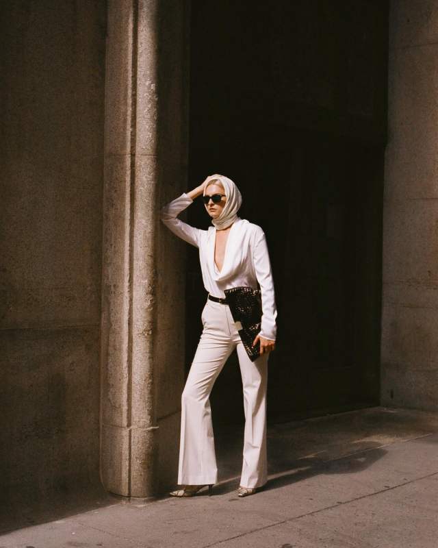 CAMILLA AND MARC Poppy Clutch, Source Unknown Leiva Cowl-Back Blouse and GUCCI Calfskin Python Print Square G 75mm Slingback Pumps worn by Christie Tyler | christietyler's closet