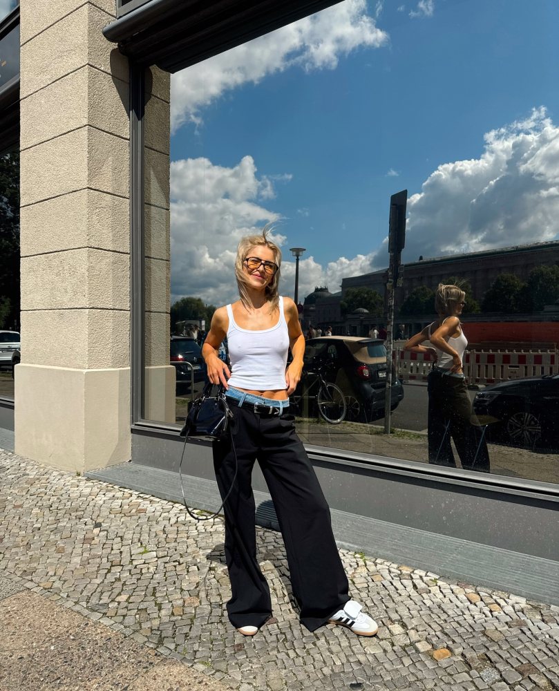 Christopher Esber Deconstruct Denim Waisted Wool Trouser and Khaite Benny leather belt worn by Caroline Daur | carodaur's closet