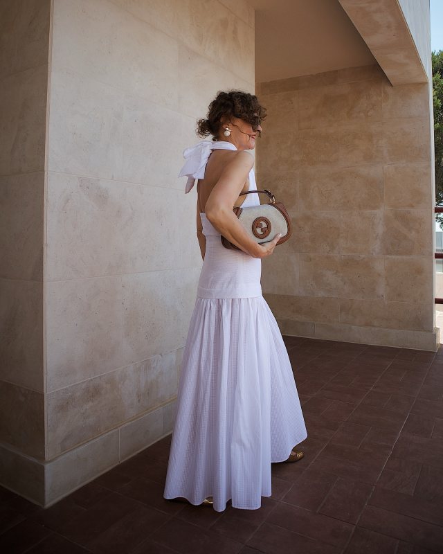 TOVE Quinn tiered checked embroidered cotton halterneck maxi dress worn by Renia Jaz | venswifestyle's closet