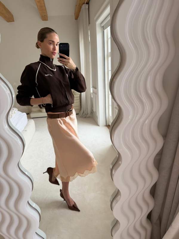 MIU MIU Technical yarn sweatshirt worn by Pernille Teisbaek | Pernille Teisbaek Outfits and Style
