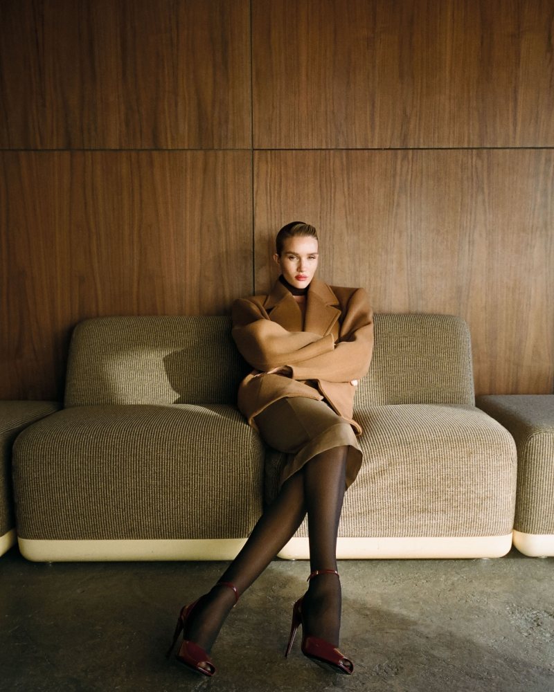 Saint Laurent Virgin wool coat, Saint Laurent Knitted high-rise midi skirt and Saint Laurent La Scandale 110 patent leather peep-toe pumps worn by Rosie HW | rosiehw's closet