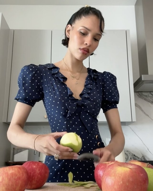 Alessandra Rich polka dot-print midi dress worn by Nara Smith | naraaziza's closet