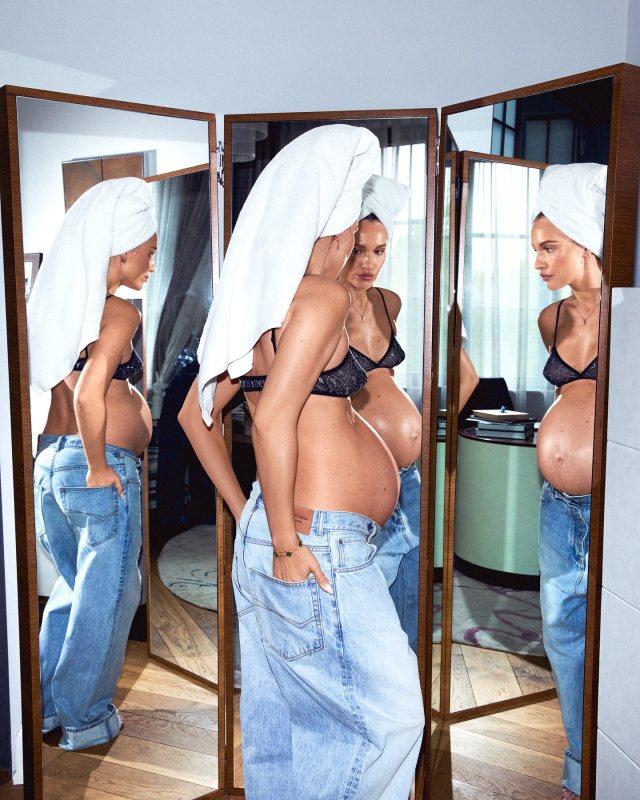 Balenciaga Large Baggy Jeans and Saint Laurent Logo Triangle Bra worn by Viky Rader | vikyrader's closet