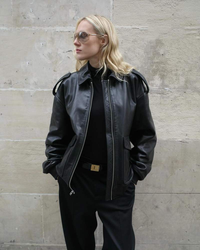 The Frankie Shop Viper leather jacket, Saint Laurent Boucle LA 76 Belt and vintage TOM FORD Sunglasses worn by Elly McGaw | ellymcgaw's closet