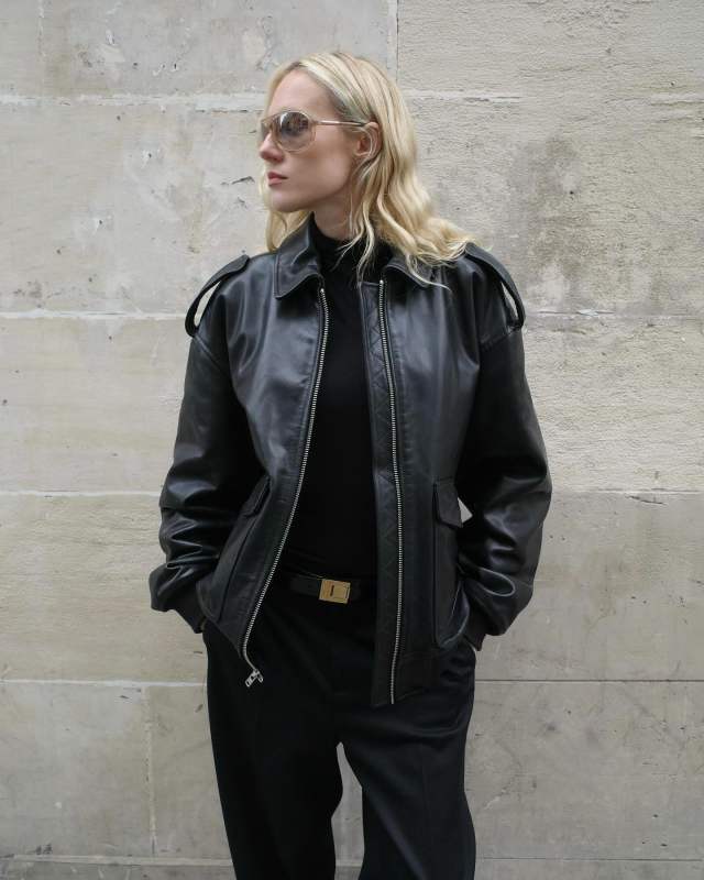 The Frankie Shop Viper leather jacket, Saint Laurent Boucle LA 76 Belt and vintage TOM FORD Sunglasses worn by Elly McGaw | ellymcgaw's closet