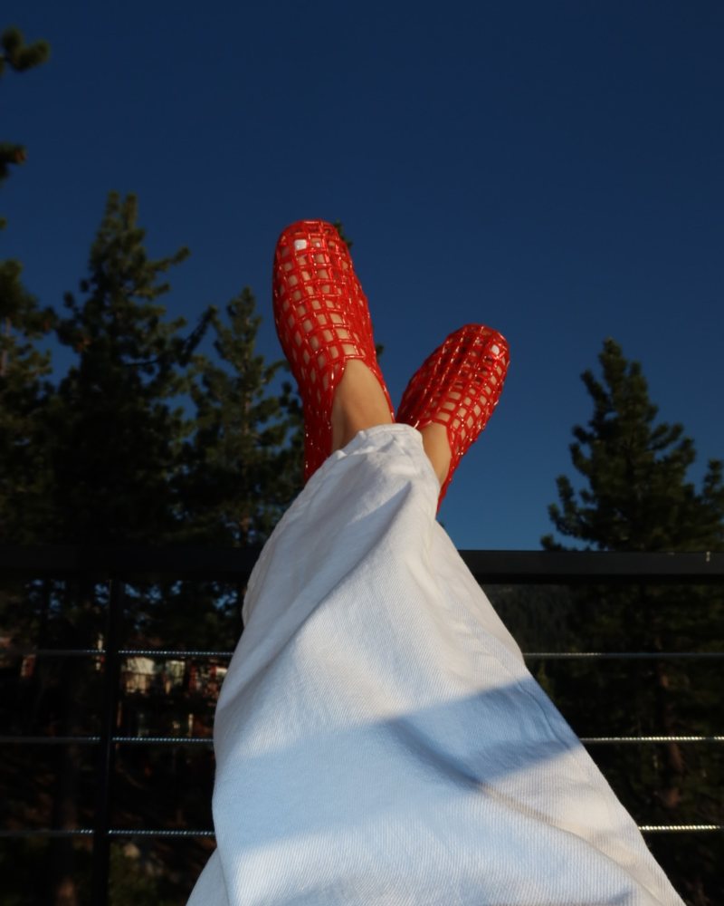 The Row Mara fishnet PVC ballet flats worn by Maeve Reilly | stylememaeve's closet