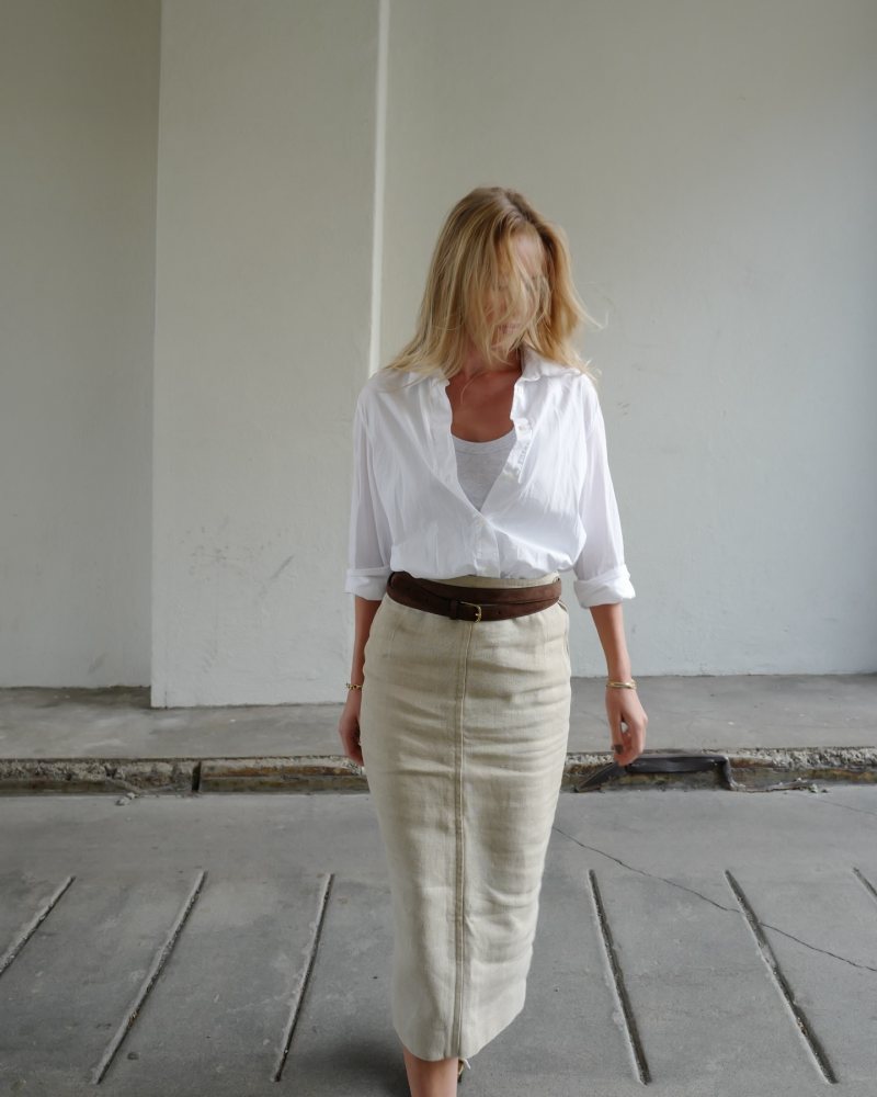 TOTEME Suede & Leather Wrap Belt, Filippa K white shirt and HERMES skirt worn by Annijor | annijor's