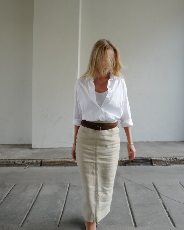 TOTEME Suede & Leather Wrap Belt, Filippa K white shirt and HERMES skirt worn by Annijor | annijor's