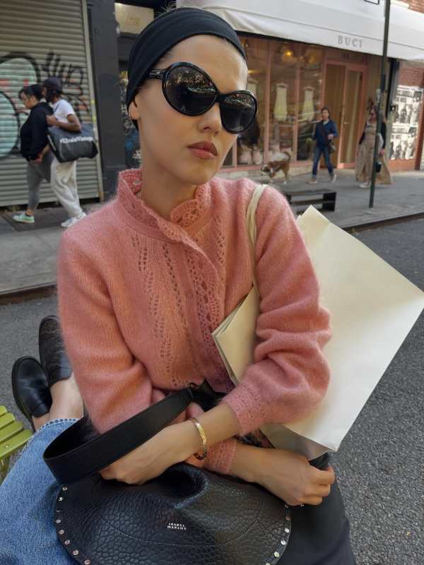 SEZANE Angie Cardigan and Bonnie PRINCESSA Sunglasses Black worn by Alina Timo | Alina Timo Outfits and Style