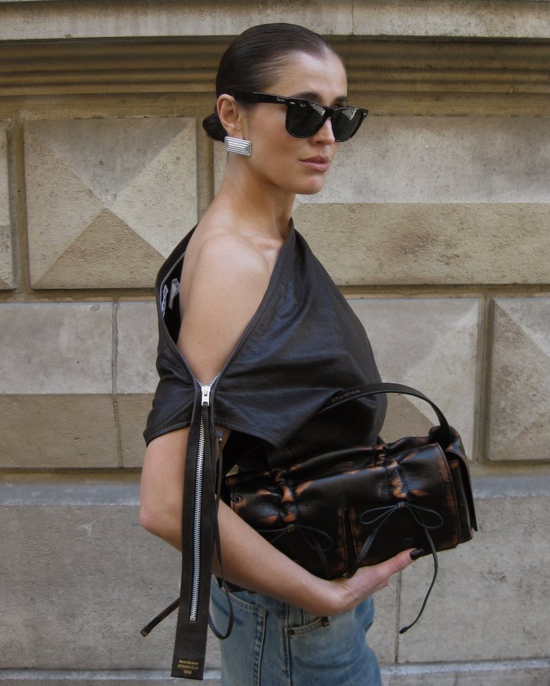 Acne Studios Lorid Dallas Leather Blouse Bodysuit worn by Darja Barannik