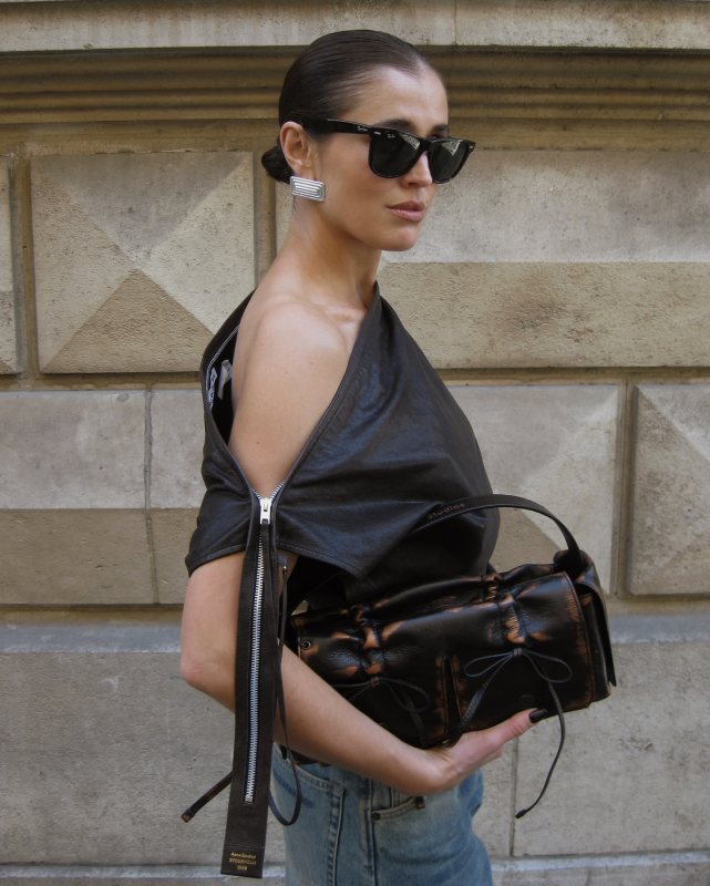 Acne Studios Lorid Dallas Leather Blouse Bodysuit worn by Darja Barannik