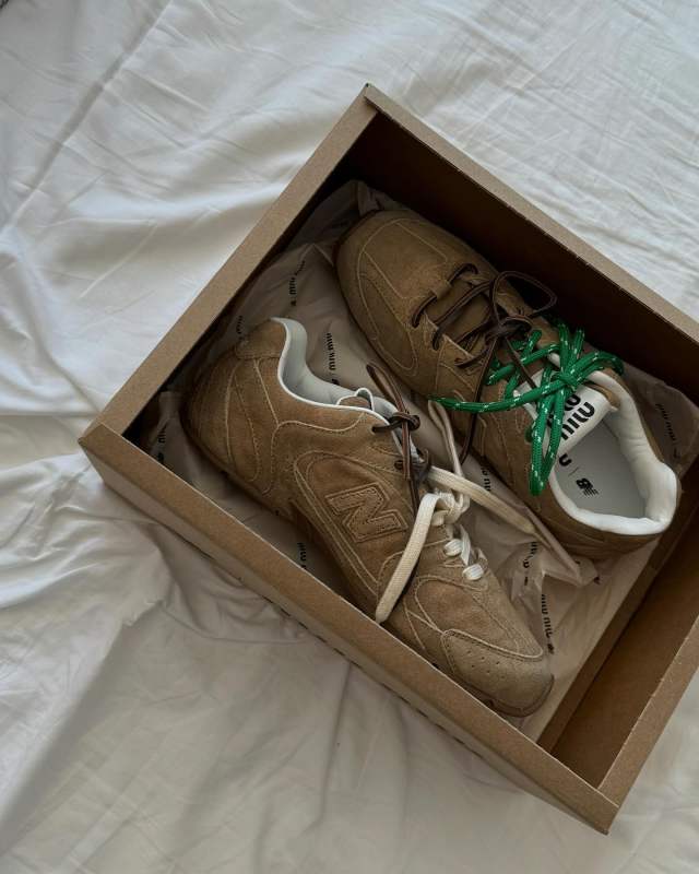 New Balance X Miu Miu 530 SL suede sneakers Ecru shared by Annabel Rosendahl | annabelrosendahl's closet