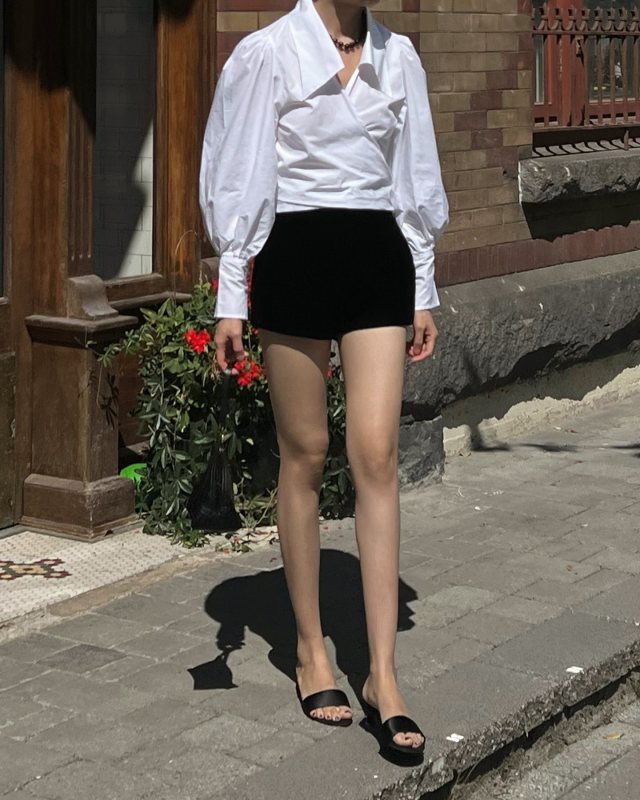 The Row Combo satin faille mules and MaisonCléo JULIE white cotton blouse worn by Sonia Liu | sonialiu_'s closet