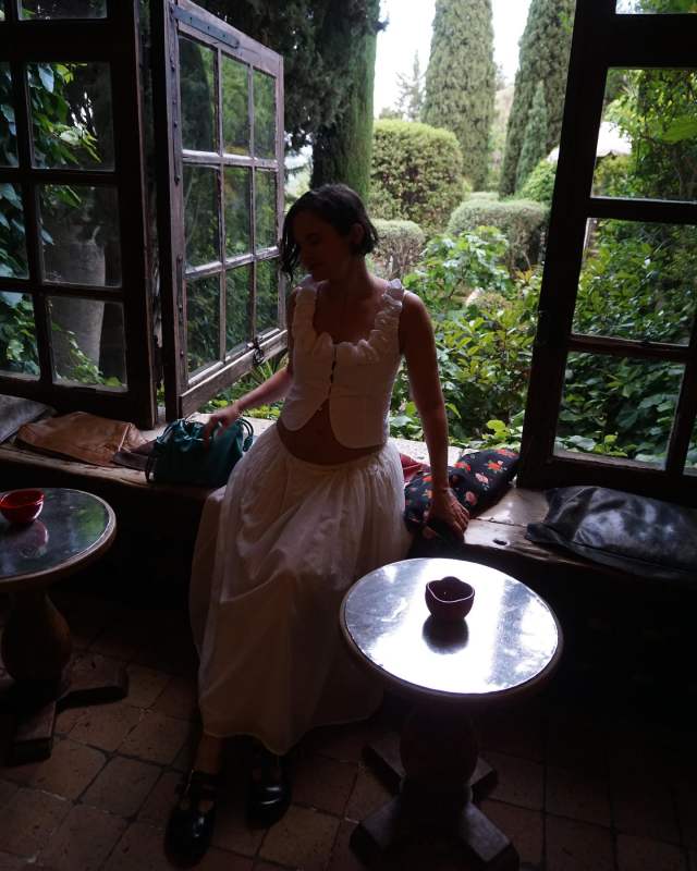 Loewe Campo leather mules, Loewe Leather Flamenco Purse and MR. LARKIN ROSE CORSET worn by Marta Cygan | lifeofboheme's closet