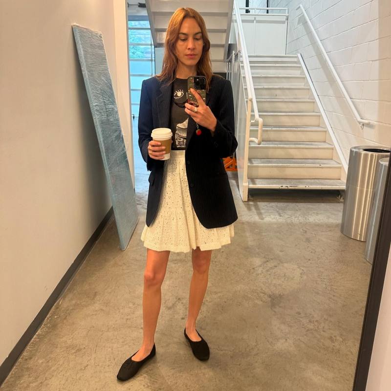 LOEFFLER RANDALL Landon Black Satin Ballet Flat worn by Alexa Chung | alexachung's closet
