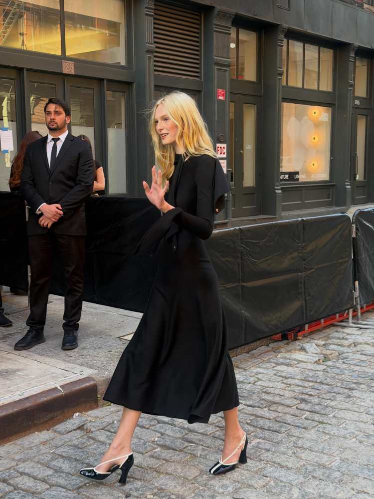 CHANEL Fall Winter 2026 Pre-Collection Long Dress and CHANEL Fall-Winter 2026 Mary Janes worn by Alex Consani | Alex Consani Outfits and Style