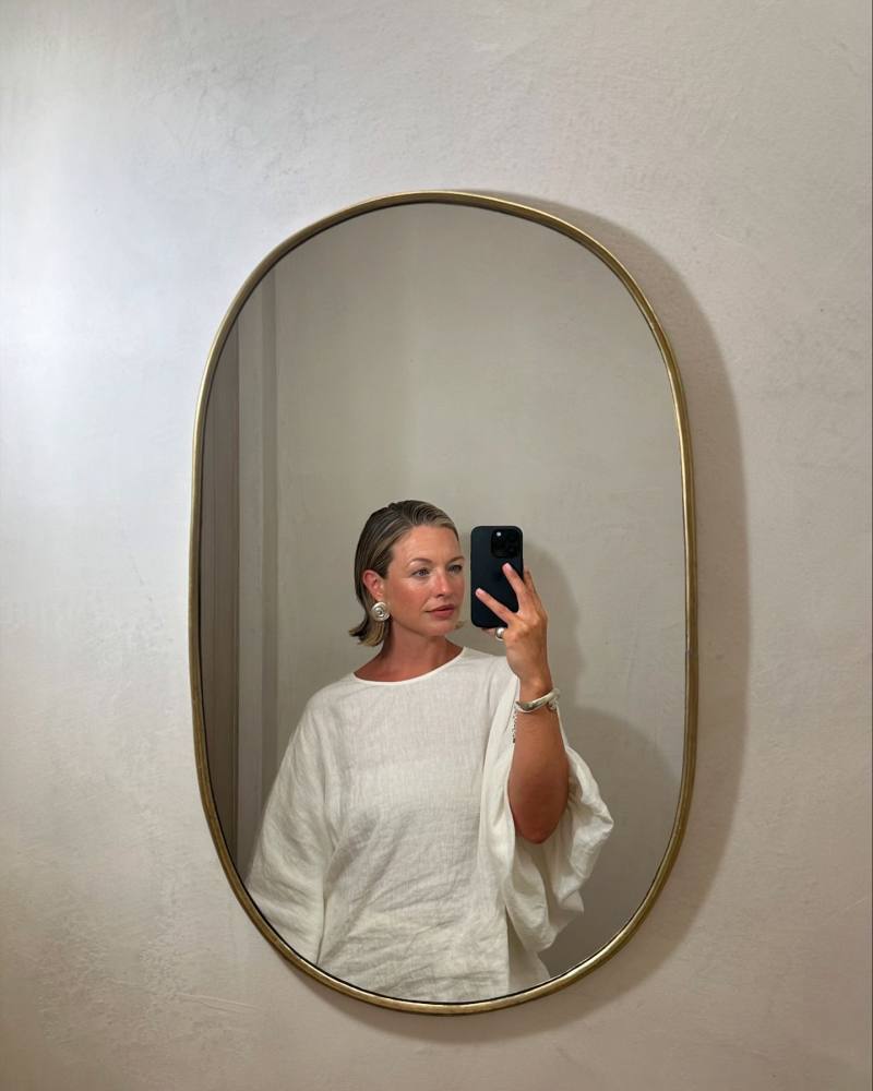 Massimo Dutti Short linen blend dress with puff sleeves worn by Alexis Foreman | alexisforeman's closet