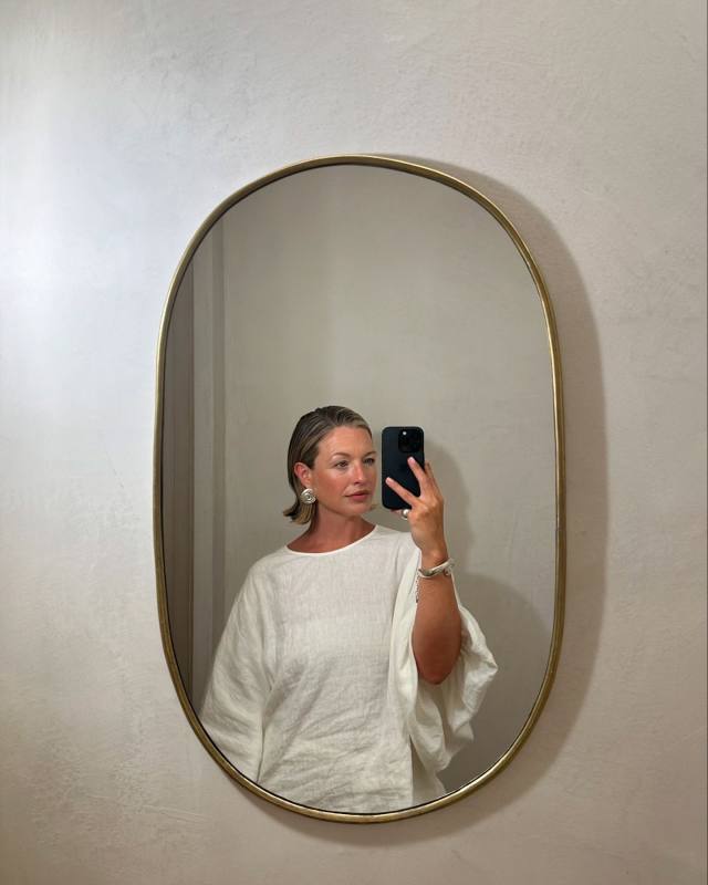 Massimo Dutti Short linen blend dress with puff sleeves worn by Alexis Foreman | alexisforeman's closet