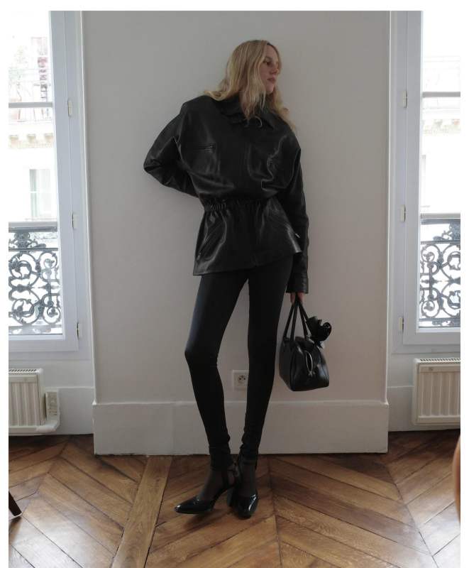 MAGDA BUTRYM Leather jacket and MAGDA BUTRYM Appliquéd leather tote worn by Elly McGaw | ellymcgaw's closet