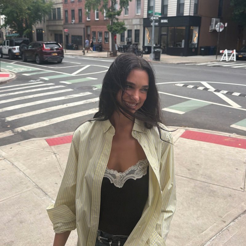 With Jean Tilly Top | Chocolate worn by Dua Lipa | Dua Lipa Outfits and Style