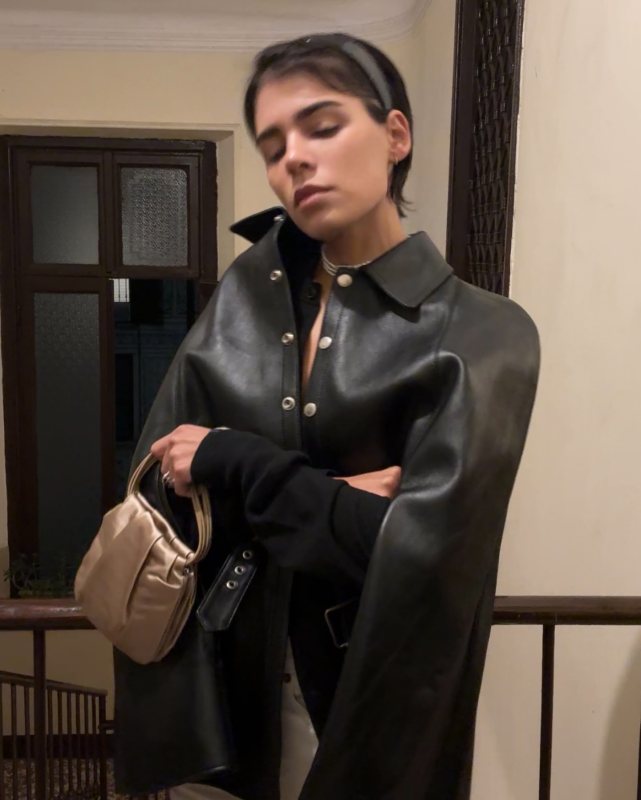 Saint Laurent Leather Cape Black worn by Jen Ceballos | endlesslyloveclub's closet