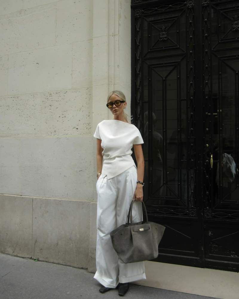 Róhe Draped Wool Lapel Top Ivory and DeMellier The New York x Josefine H.J Tote worn by Josefine Haaning Jensen | josefinehj's closet