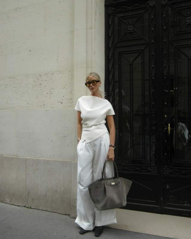 Róhe Draped Wool Lapel Top Ivory and DeMellier The New York x Josefine H.J Tote worn by Josefine Haaning Jensen | josefinehj's closet