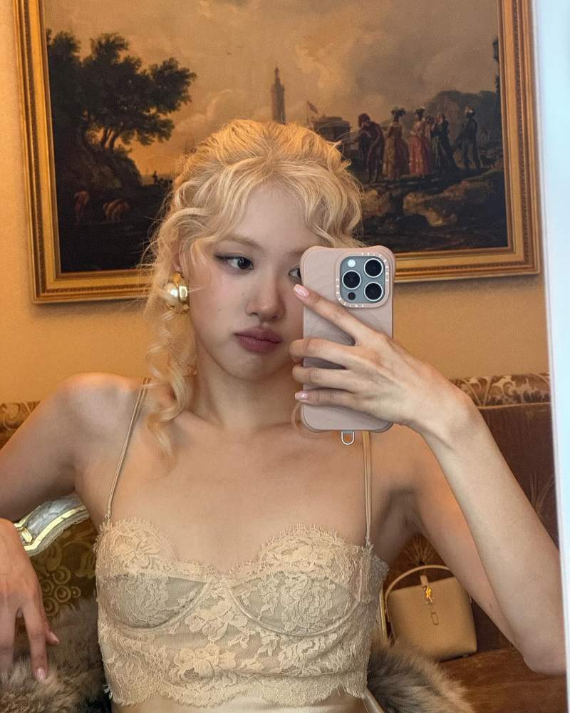 Saint Laurent slip dress in silk satin and lace worn by ROSÉ | roses_are_rosie's closet