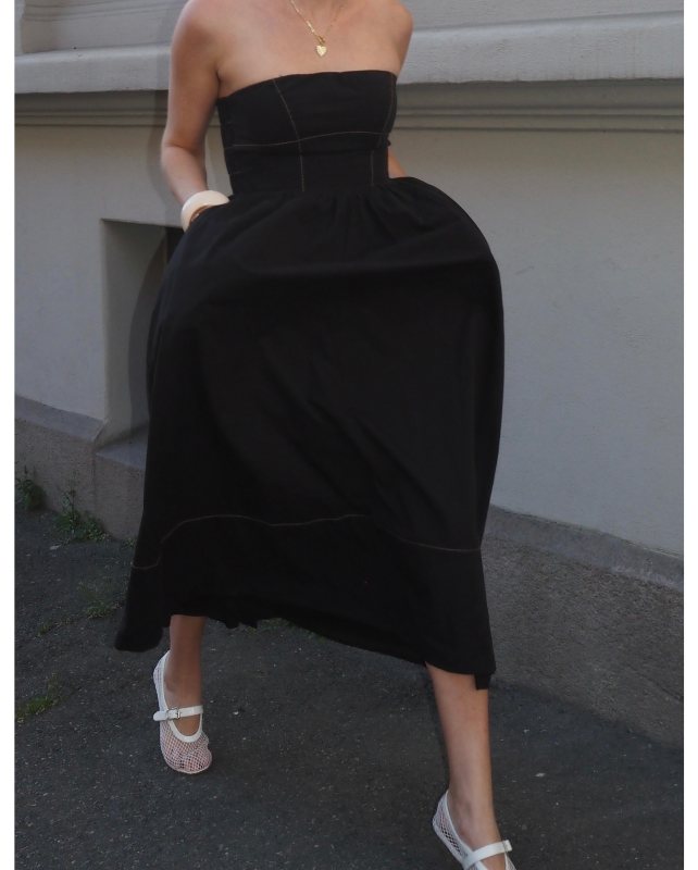 DISSH ELIDY BLACK COTTON MAXI DRESS and ALAIA BALLET FLATS IN FISHNET worn by sophiess | sophiess's closet