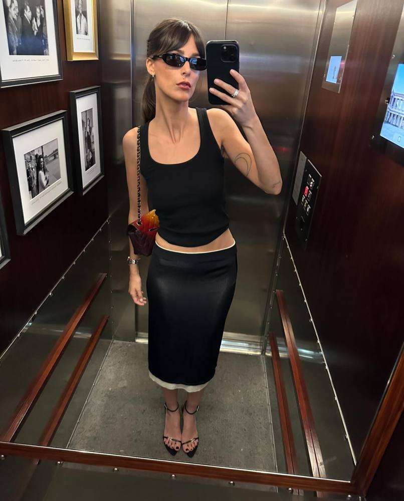 COS LAYERED KNITTED SKIRT, Saint Laurent 75mm Kitty leather sandals, Saint Laurent SL 557 SHADE and CHANEL Classic 11.12 Handbag worn by Leia Sfez | leiasfez's closet
