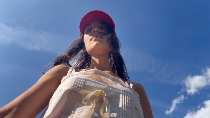 SALTER HOUSE Torchon Lace Dress, Ivory, Polo Ralph Lauren The Iconic Cotton Chino Ball Cap, Repetto Cendrillon Ballet Flats worn by Alexa Chung | Alexa Chung Outfits and Style