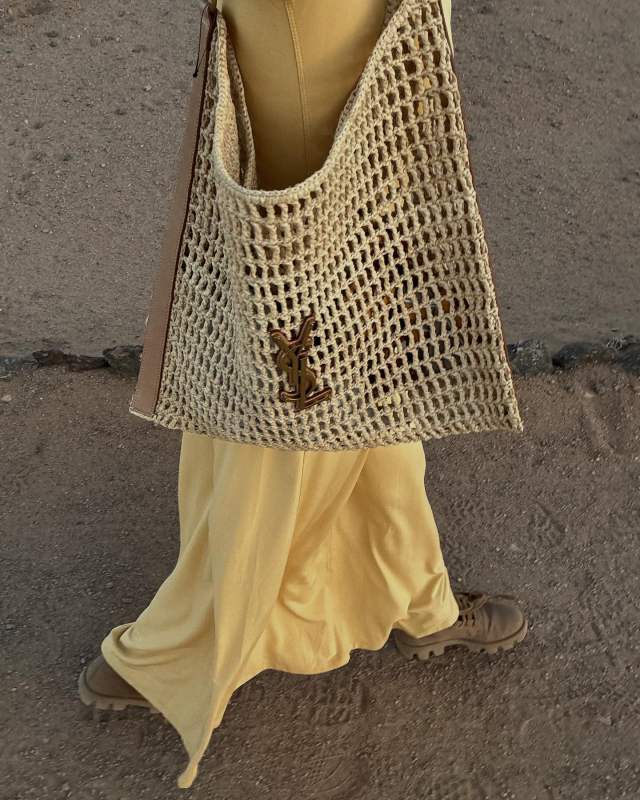 Saint Laurent Oxalis YSL Monogram Shoulder Bag in Raffia with Bronze Hardware worn by Shea Marie | sheamarie's closet