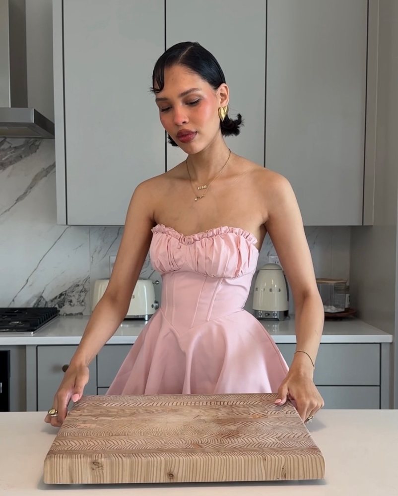 LEAU Genoa Corset Flare Mini Dress worn by Nara Smith | naraaziza's closet