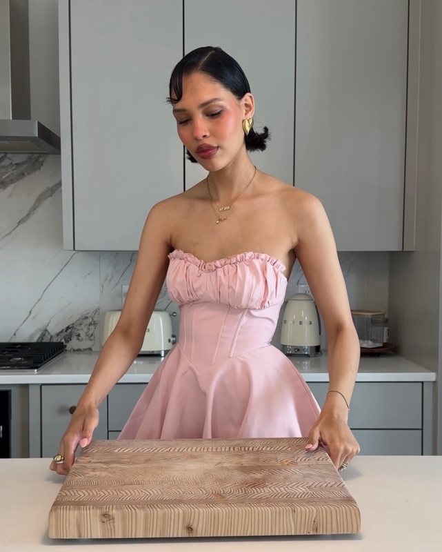 LEAU Genoa Corset Flare Mini Dress worn by Nara Smith | naraaziza's closet