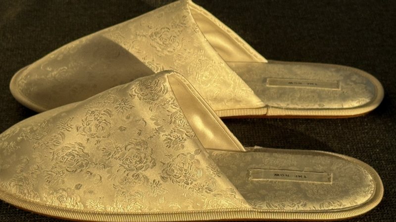 The Row Frances Silk-Blend Slippers worn by Nylane | Nylane Outfits and Style