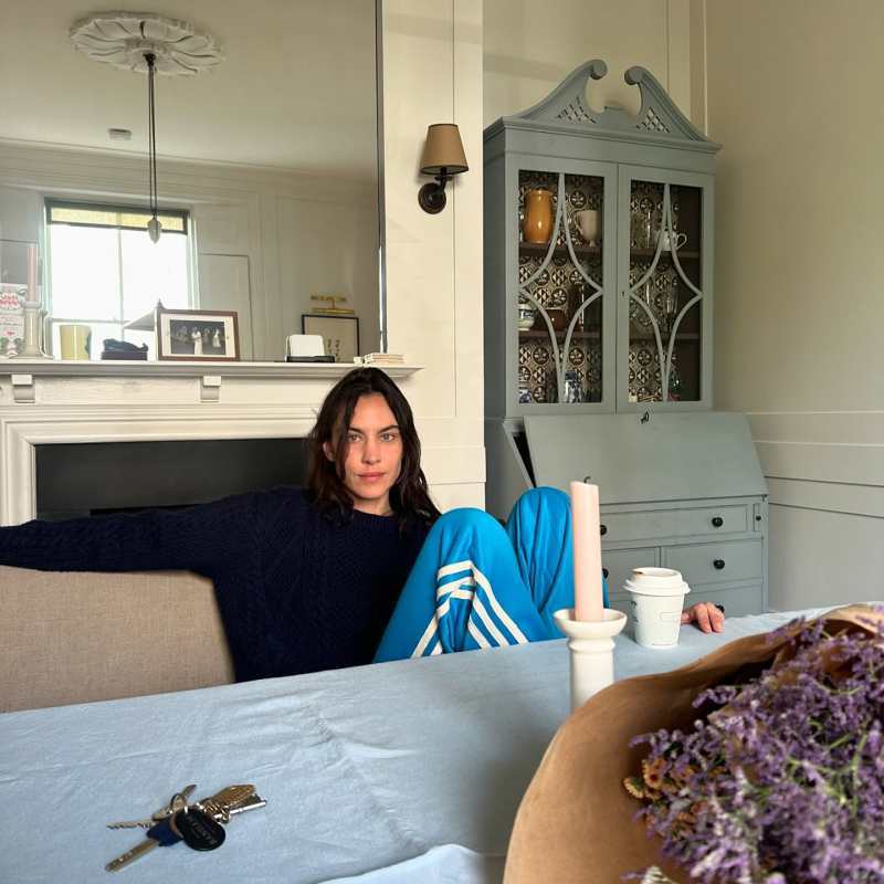 adidas x Wales Bonner Three-Stripe Track Pants and URBANIC Aran Knit Sweater worn by Alexa Chung | Alexa Chung Outfits and Style