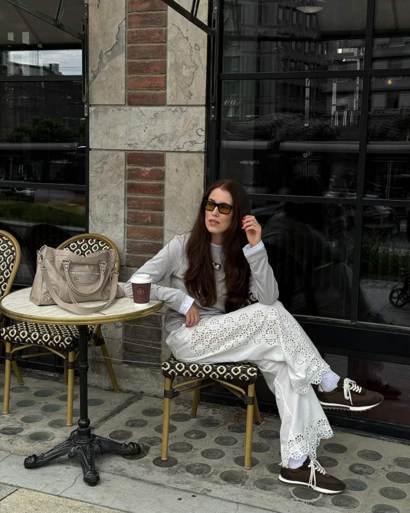 THE ROW Owen Runner suede-trimmed sneakers and SEA Edith Pants worn by Annabel Rosendahl | annabelrosendahl's closet