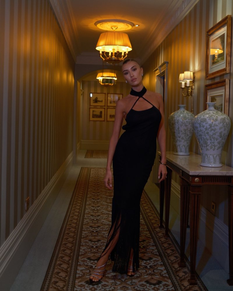 Gianvito Rossi 105mm Crystal Ettie sandals and Thierry Mugler Vintage 1980’s Halter Neck Maxi Dress worn by Sophie Habboo | sophiehabboo's closet