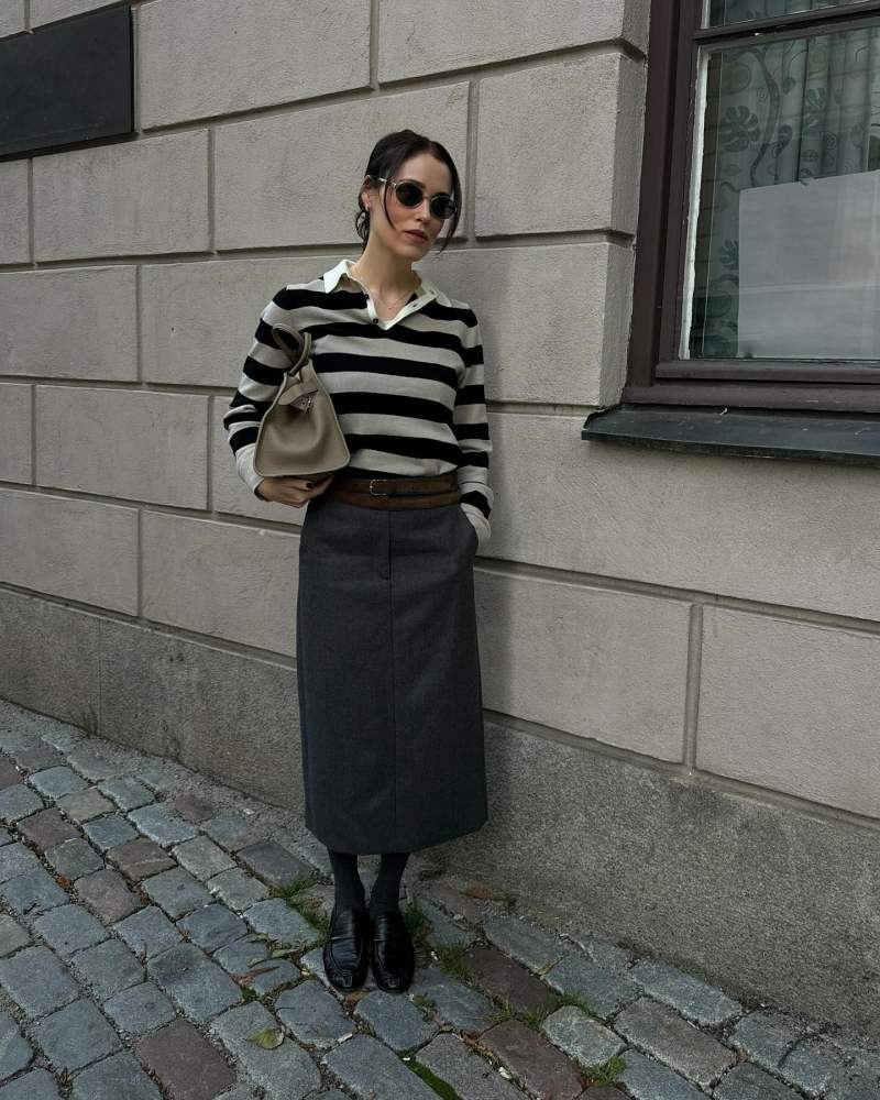 The Row Margaux Bag, The Row Leather Loafers, Toteme Suede & Leather Wrap Belt and TIBI Skirt worn by annabelrosendahl's closet