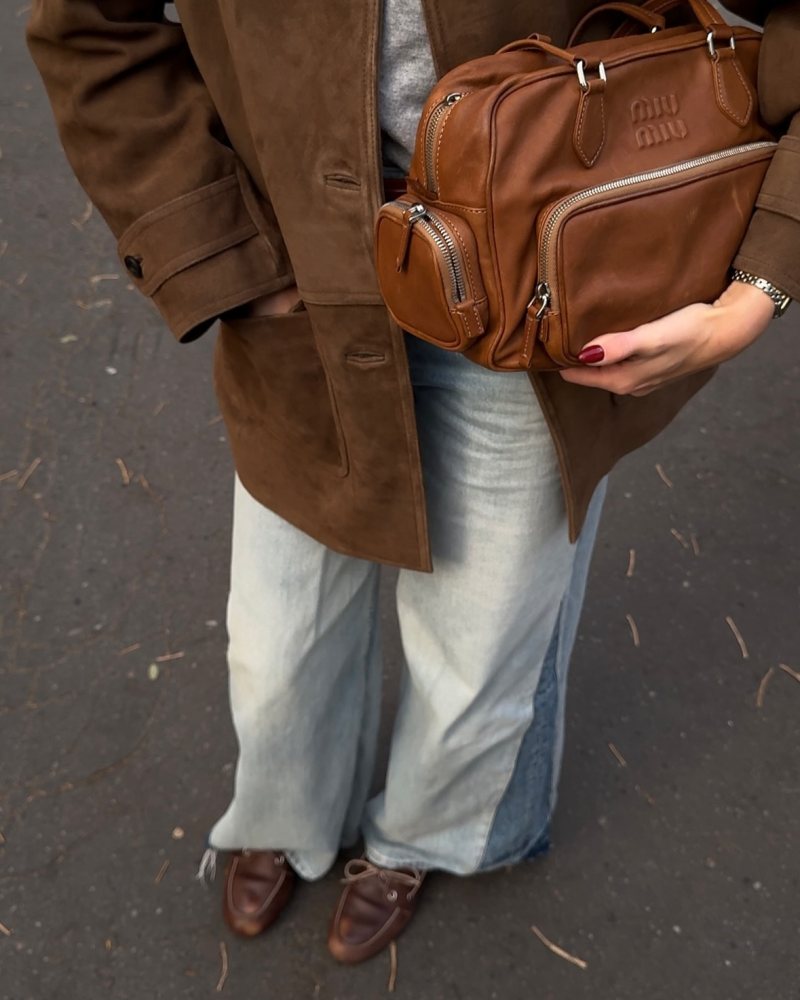 MIU MIU Nappa leather top-handle bag and Chloe High-rise wide-leg jeans worn by Marta Zawiślańska | da_midays'closet