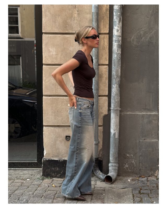 Tom Ford T-shaped rectangle-frame sunglasses and BIK BOK JP Sage Tinted Denim Jeans worn by sophiess | sophiess's closet