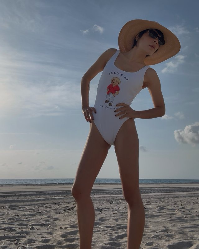 Polo Ralph Lauren Terry Bear Missy One Piece White worn by Jen Ceballos | Jen Ceballos Outfits and Style