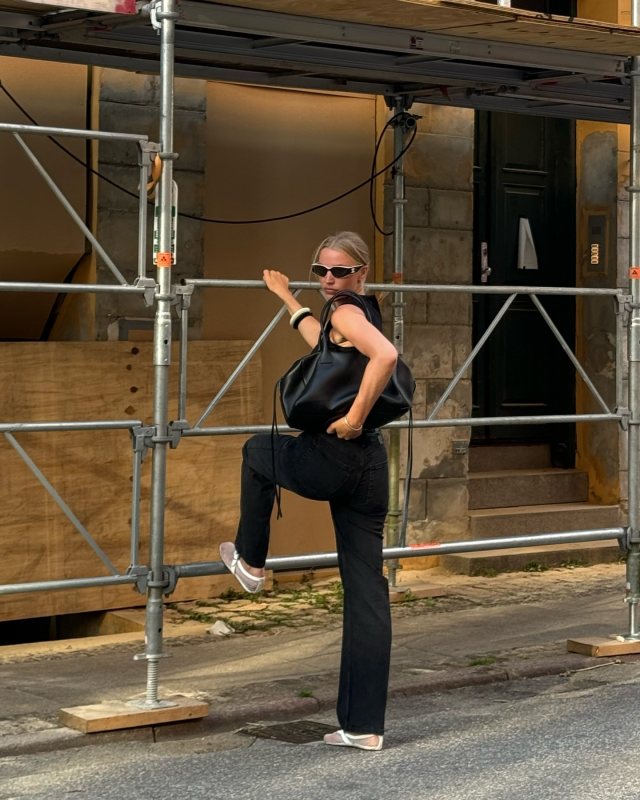 ALAIA BALLET FLATS IN FISHNET, CHANEL CAT EYE SUNGLASSES, FRENZLAUER Bowling Bag and BIK BOK Denim Jeans worn by sophiess | sophiess's closet