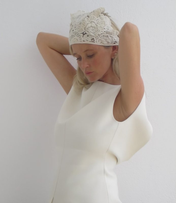 ROHE curved open back top and MAGDA BUTRYM H&M Lace Triangle Scarf with Floral Appliqué worn by Josefine Haaning Jensen | Josefine Haaning Jensen Outfits and Style