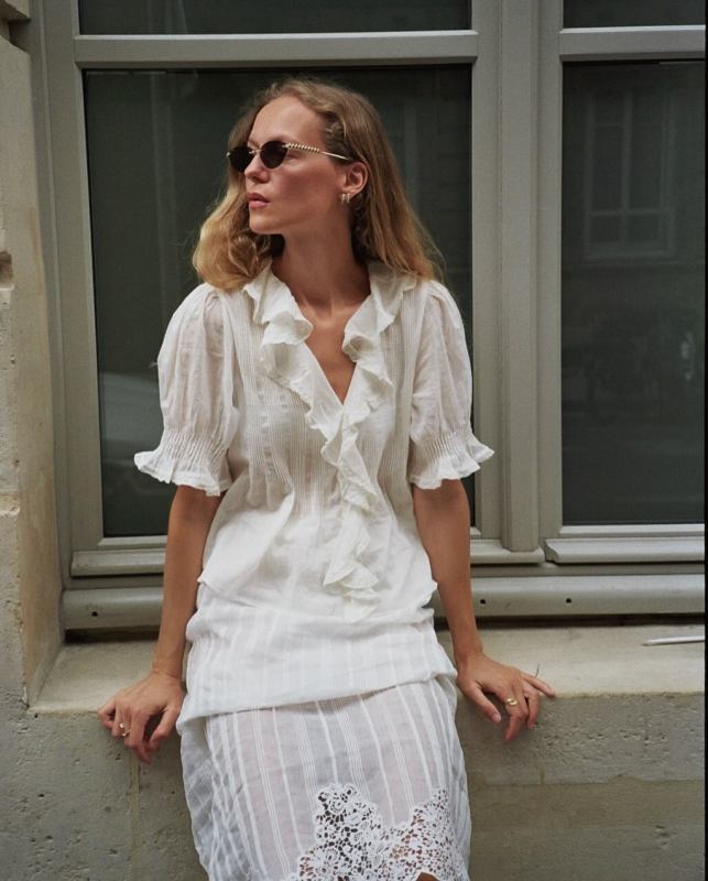 DOEN HENRI TOP, DOEN ALBINA SKIRT and Cartier Clash De Cartier cat-eye sunglasses worn by Marie von Behrens-Felipe | Marie von Behrens-Felipe Outfits and Style